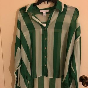 Green & white sheer top